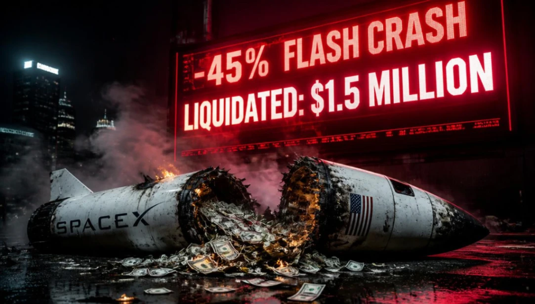 Carnagiu pe Hyperliquid: Cum a șters un „Flash Crash” de 45% pe acțiunile SpaceX peste 1,5 milioane $ în câteva minute