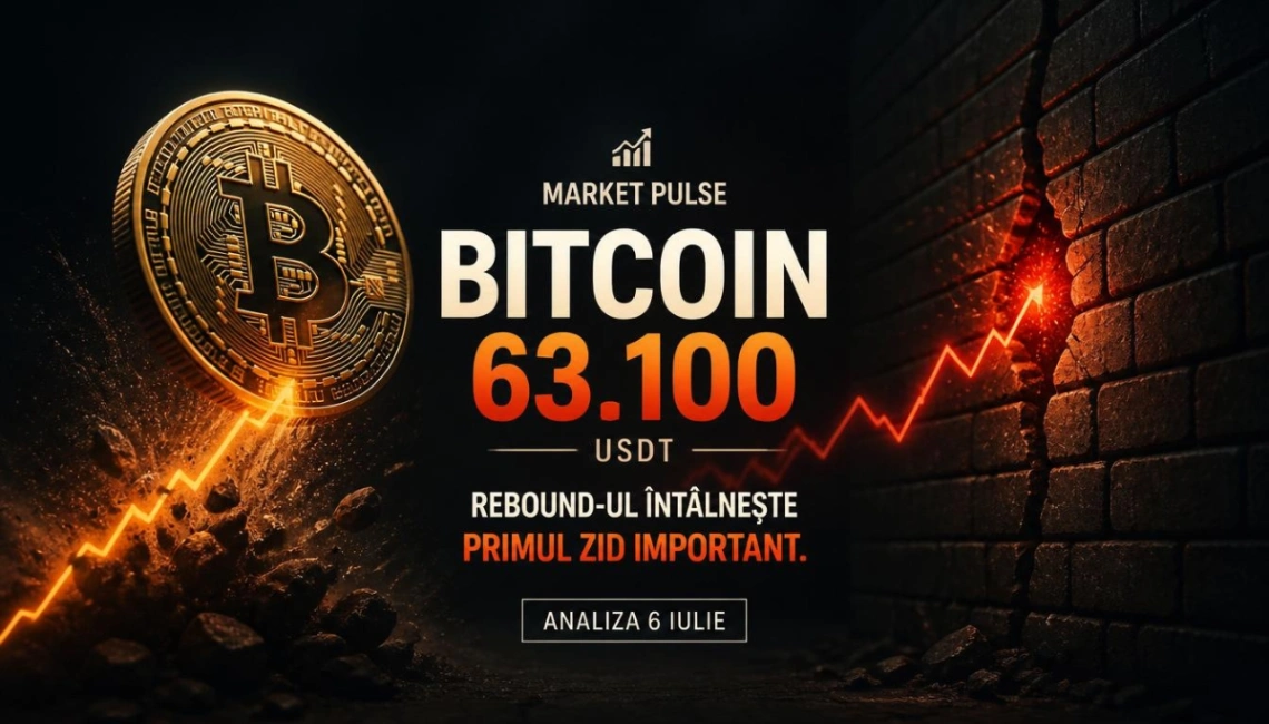 📈 Market Pulse: Bitcoin la 63.100 USDT. Rebound-ul întâlnește primul zid important. Analiza 6 iulie