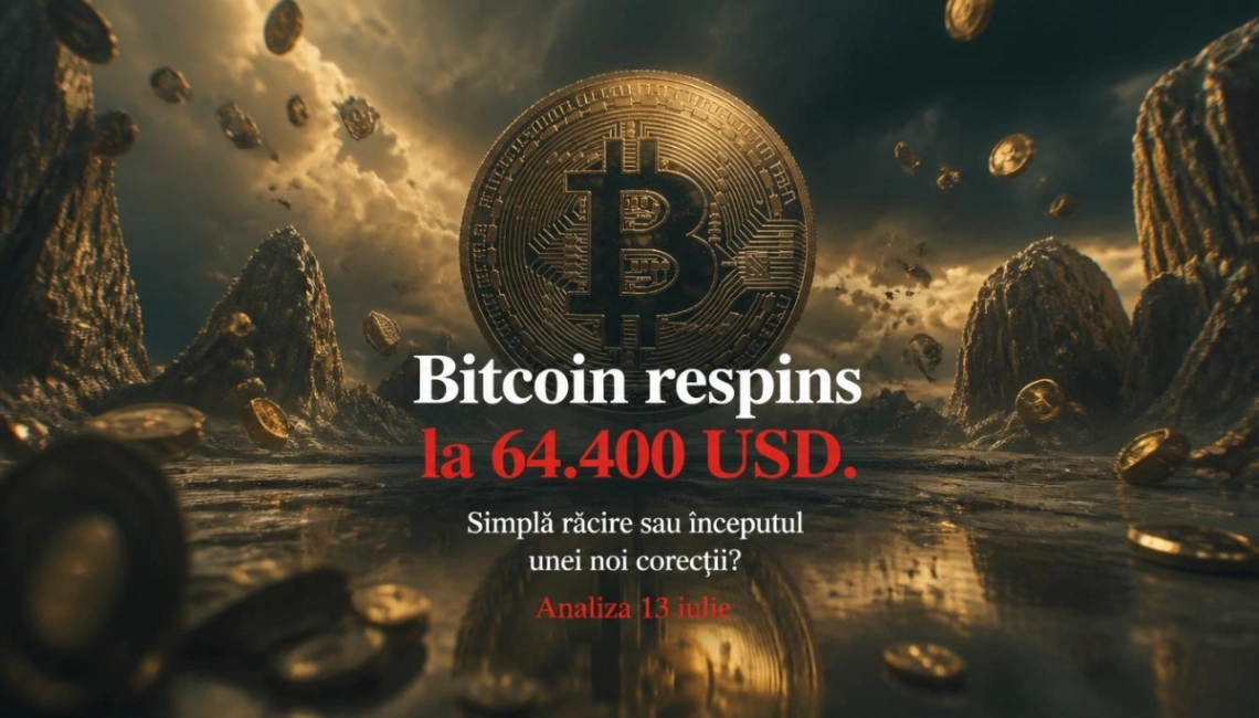 Bitcoin respins la 64.400 USD. Simplă răcire sau începutul unei noi corecții? Analiza 13 iulie