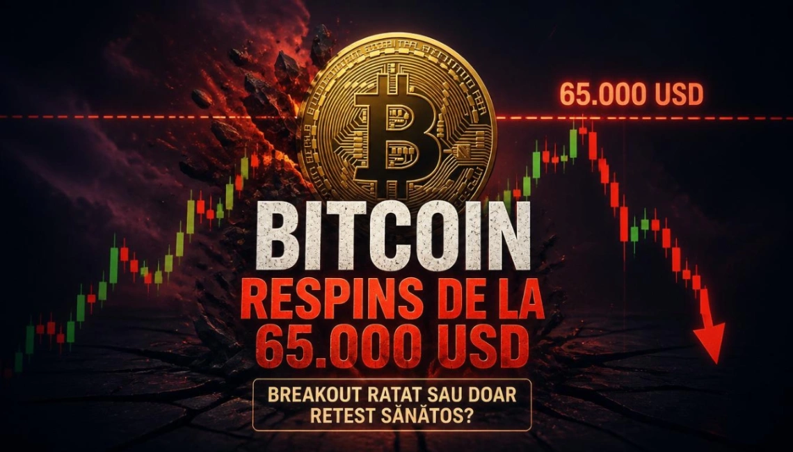 Bitcoin respins de la 65.000 USD. Breakout ratat sau doar retest sănătos?